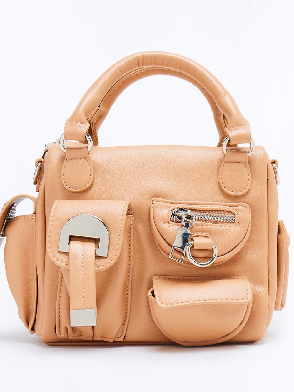 Fashion Nova Mini Multi-Pocket Satchel in Tan
